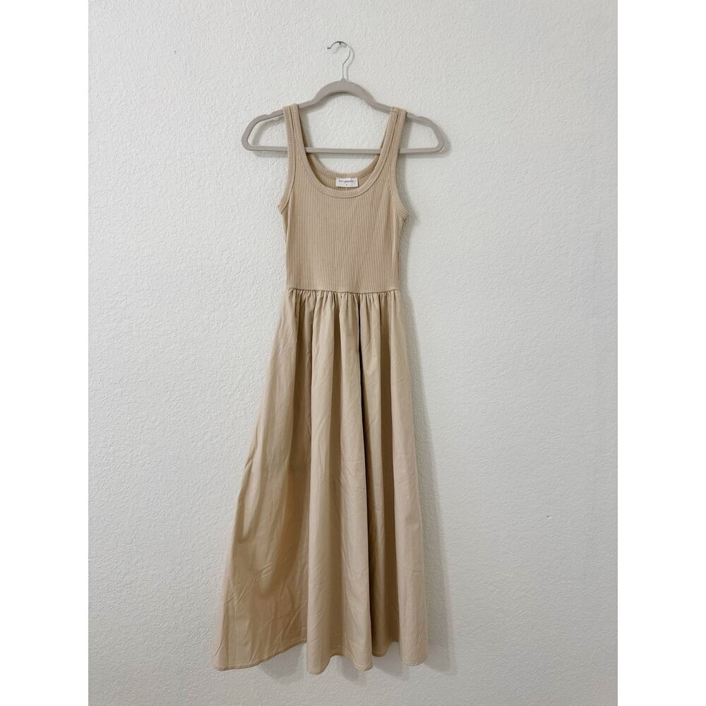 NWT Blu Pepper Beige Ribbed Tank Midi Dress Pockets Small - Picture 2 of 5